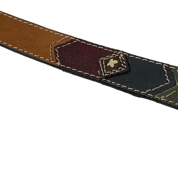 Rolfs Full Grain Leather Embroidered Red Green Navy Brown 1" Wide Belt M 29-33 - Picture 4 of 16